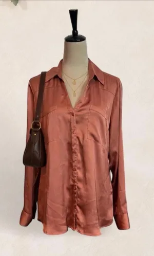 Express Satin Button-Down Shirt in Copper thumbnail 1