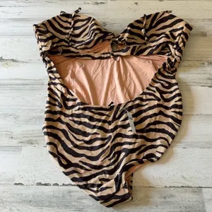 NWT J. Crew Front-twist one-piece in zebra stripe Brown‎ Tan BK543 Sz 24 thumbnail 3