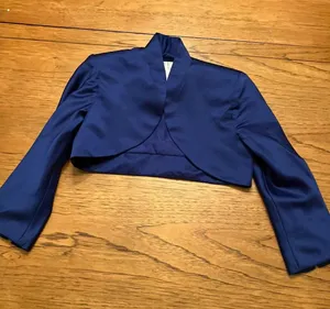 David's Bridal Women’s Blue Tie Collared Long Sleeve Bolero Jacket 2 F41972 thumbnail 1