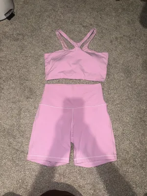 Lululemon Pink Set bend this V and racer bra and 6” align shorts thumbnail 5