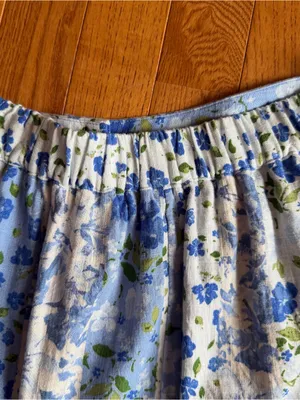 LC Lauren Conrad Blue Floral Stripe Button Front Midi Skirt Elastic Waist Medium thumbnail 5