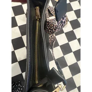 Chic Black Crossbody Bag with Leopard Print Guitar Strap Gold Hardware purse thumbnail 4