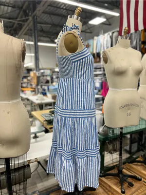 Blue and white striped midi dress with tie straps L thumbnail 5