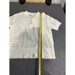 Sonoma Goods For Life White Open-Knit Collared Short Sleeve Pullover Sweater M thumbnail 6