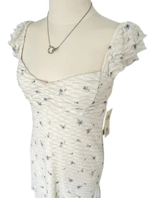 No Boundaries NWT Sz S Double Ruffle Ruched Mini Dress Winter White Floral thumbnail 7