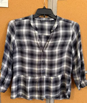 Abercrombie & Fitch Blk/White Plaid Babydoll Top Medium Soft Thin Flannel Peplum thumbnail 5
