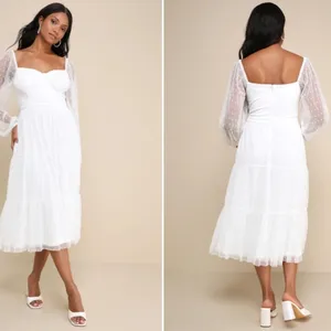 COPY - LULU's Bridal Shower Reception Swiss Dot Romantic Long Sleeve Midi Dress thumbnail 3