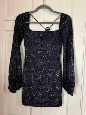 Lucy In The Sky Dress Womens Small Black Sparkle Shantelle Mini Homecoming thumbnail 1