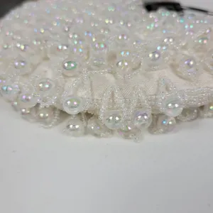 Vintage Womens Iridescent Crystal Hand Bag White Chandelier Beaded Evening Purse thumbnail 11
