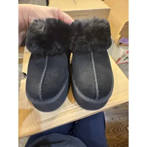 Ugg Funkette Black Suede Sheepskin Strap Platform Women'S Slippers Size 10 thumbnail 7