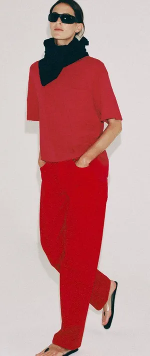 NWT ZARA ZW COLLECTION MID-RISE STRAIGHT LEG JEANS Red US -10 thumbnail 1