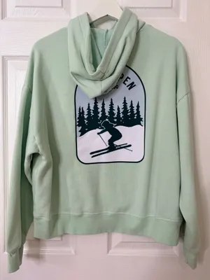 PINK Victoria’s Secret Ski Aspen Hoodie Mint Green Graphic Pullover Fleece M thumbnail 1