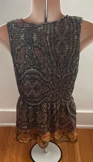 Free People Brown Floral Smocked Fit & Flare Lined Blouse, size XS thumbnail 6