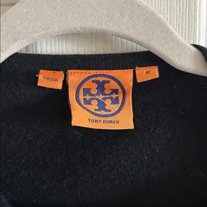 Tory Burch Black Merino Wool Ruffle Trim Open‎ Front Cardigan Sweater Sz Med thumbnail 6