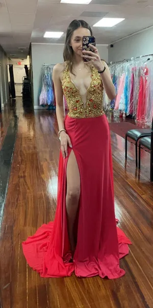 Primavera Couture Red And Gold Gown thumbnail 1