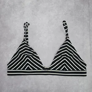 Black White Stripe Triangle Adjustable Hook Bikini Top‎ Swimwear Medium thumbnail 3