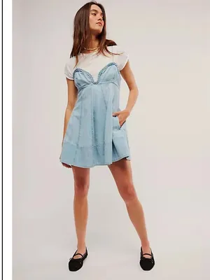 New With Tags Free People Altura Denim Mini Dress Sz M thumbnail 4