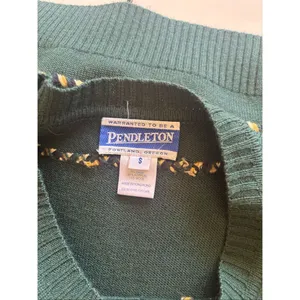 Pendleton Vintage Cardigan Sweater Green Gold Whipstitch Crest Buttons Size S thumbnail 2