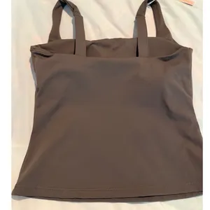 QINSEN Brown Square Neck Workout Tank Top Built-in Bra Athletic Cami XS thumbnail 2