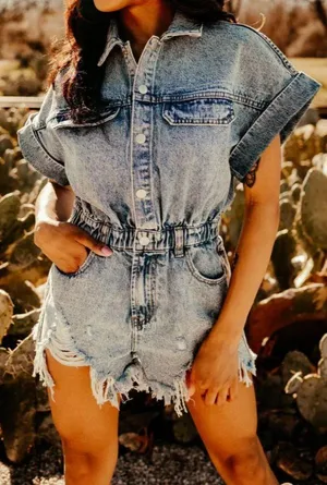 These Three Boutique Denim Romper thumbnail 1