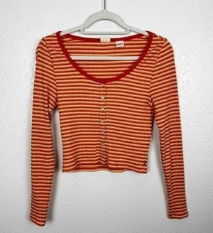 Levi's Britt Long Sleeve Snap Front Top Orange Red Cotton Blend Size Medium thumbnail 1