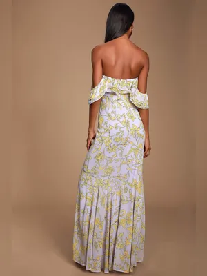 Lulus Adelaide Lavender Floral Print Off-the-Shoulder Maxi Dress Medium thumbnail 3