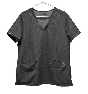 Lot of 2 FIGS Technical‎ Scrub Top Charcoal Gray V-Neck Short Sleeve Size L thumbnail 1