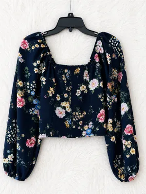 Abercrombie & Fitch Navy Floral Cropped Peasant Top Size Small thumbnail 2