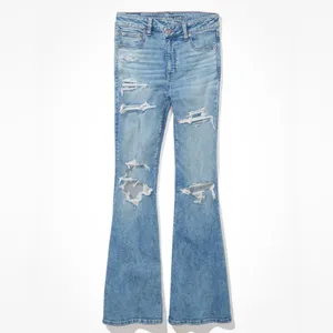 American Eagle Outfitters Light Blue Distressed Flare Jeans High Waisted thumbnail 3
