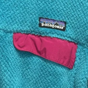 Patagonia Women's Teal Blue Magenta Hooded Snap Retool Fleece Pullover Sz Medium thumbnail 3