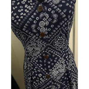 Monteau Los Angeles Navy Blue Bandana Paisley Print Button Front Dress XS thumbnail 2