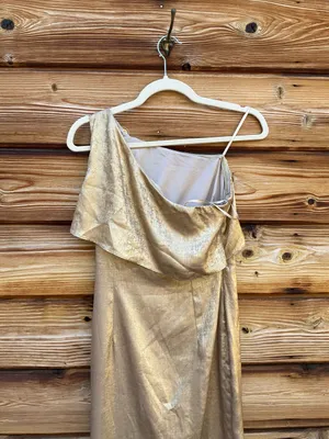 Adrianna Adrianna Papell Gold Metallic Layered One-Shoulder Gown Size 2 thumbnail 10
