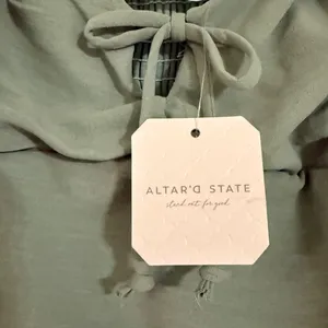 Altar’d State Bennett Babydoll Mini Dress NWT Sage Green Puff Sleeve M thumbnail 5