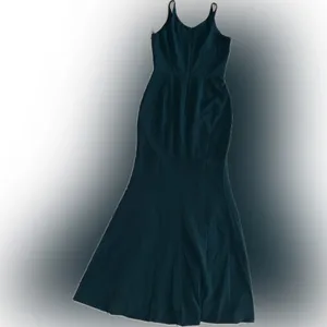 NWOT Dress the population IRIS slit crepe maxi gown v neck size L peacock blue thumbnail 6