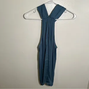 Loft Sleeveless Blouse Blue Green Knot Keyhole Twist‎ High Neck thumbnail 9