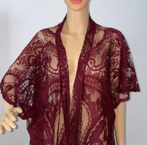 Emerette Burgundy / Wine Colored Lace Short Sleeved Kimono Size Small thumbnail 2
