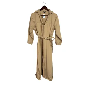 Area Stars Chic Belted Waist Midi Shirt Dress 3/4 Sleeves Button Down L Tan thumbnail 2