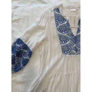 Dotti Women XL White Blue Floral‎ Embroidered Tiered Boho Mini Dress Tunic NWT thumbnail 2