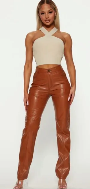 Cognac faux leather pants NWT thumbnail 1