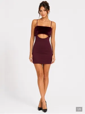 Naked Wardrobe Burgundy Faux Fur Trim Mini Dress Sexy Date Night Club Prom Med thumbnail 3