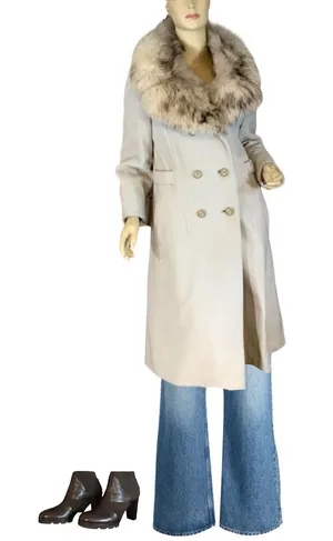 Vintage Circa 1970'S Sabrina Gray Wool W/Fox Fur Collar Coat (S) thumbnail 1