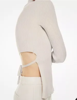 Babaton Aritzia Size XS White Ribbed Ambrosia Sculpt Knit Tie Back Top thumbnail 1