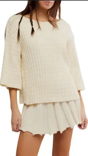 NWT Free People Kenzie Sweater top knit spring summer casual L coastal thumbnail 1