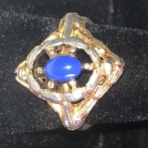 Vintage Gold Tone Boho Statement Ring with Blue Stone thumbnail 1