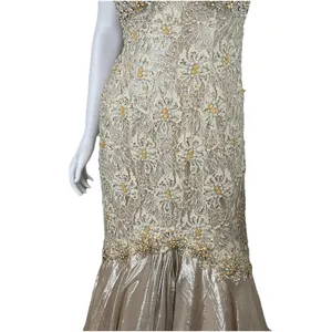 Mac Duggal Couture‎ Beaded Strapless Gown Womens 4 Champagne Lace Mermaid Formal thumbnail 13