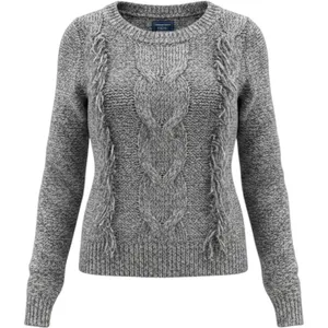 Abercrombie & Fitch Cable Knit Sweater Womens XS Grey Distressed Fringe Marled thumbnail 1
