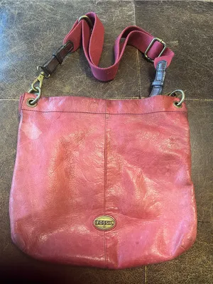 Fossil Red Pink Distressed Leather Crossbody Messenger Bag Large Boho thumbnail 7