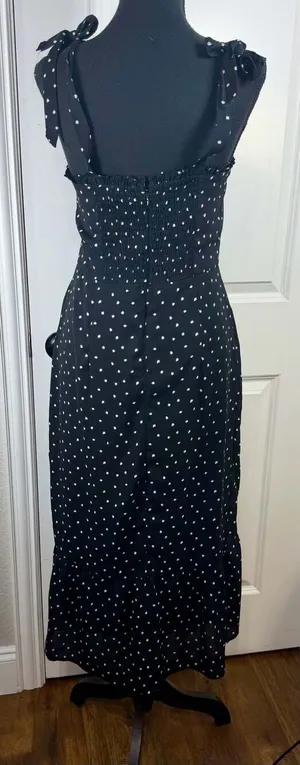 Abercrombie & Fitch Black Polka Dot Tie-Strap Ruffle Midi Dress thumbnail 9