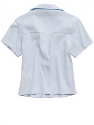 AE Aerie Cropped Polo T-Shirt American Eagle NWT Misty Sky Blue Small thumbnail 4
