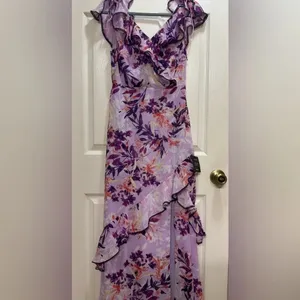Lulus Sammi Lavender Floral Print Ruffled Surplice Maxi Dress Romantic NWT XS thumbnail 2
